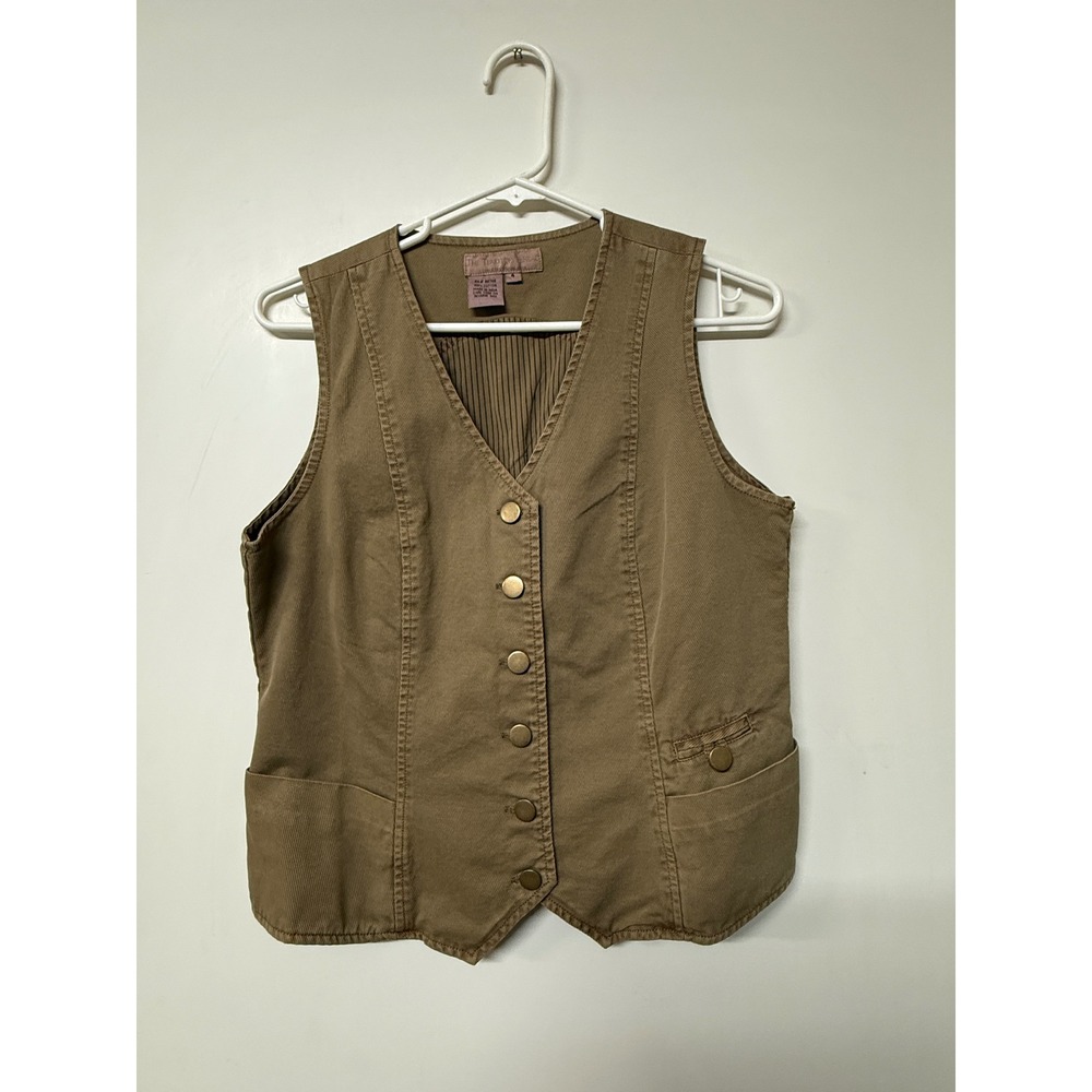 The Territory Ahead Womens Tan Cotton Twill Button Front Utility Vest Size 4